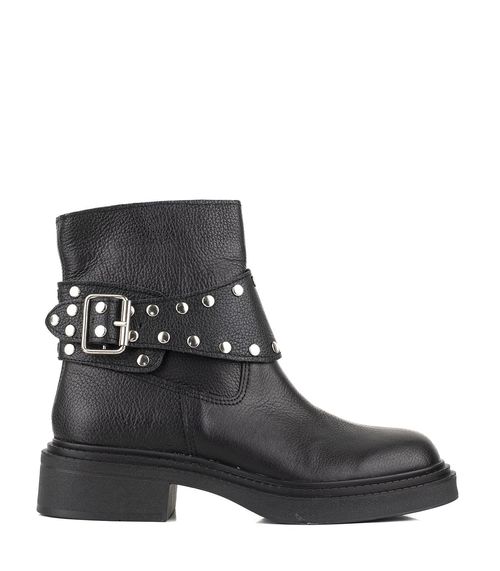 Bota de cuero negro con tira de tachas desmontable