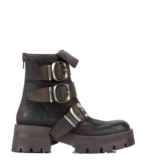 Botas cortas de cuero vintage con hebillas y plataforma