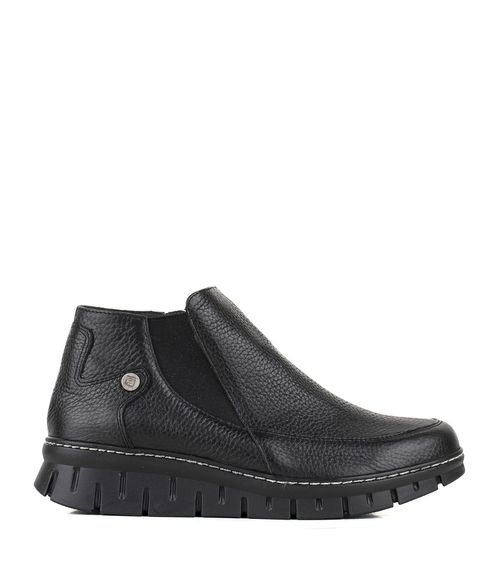 Bota confort de cuero negro con elástico y cierre
