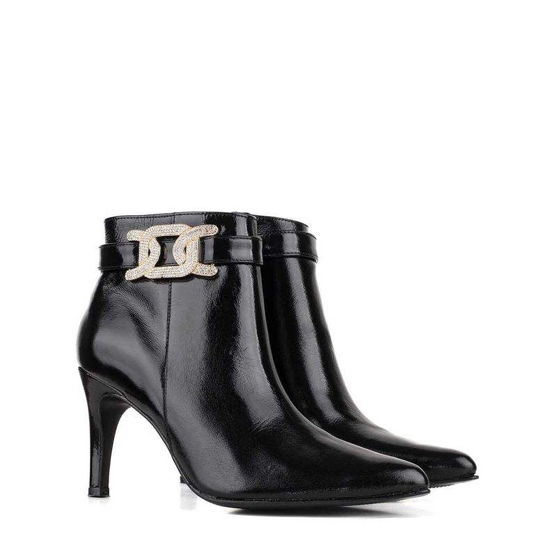 Botinetas De Charol Negras Bota De Cuero Negro Con Detalle En