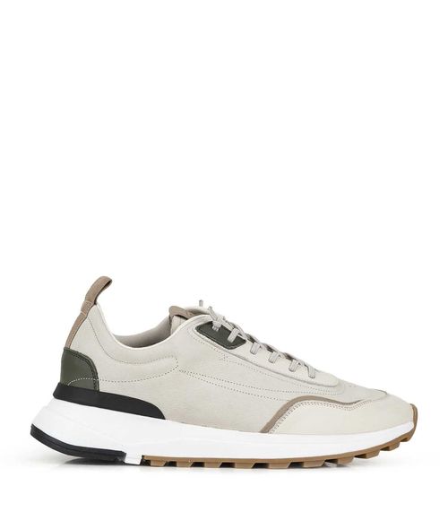 Zapatillas urbanas sport de cuero y gamuza en beige