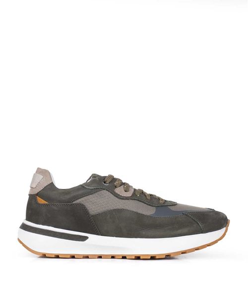 Zapatillas urbanas sport en cuero y tela verde combinado