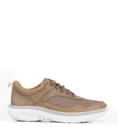 Zapatillas urbanas vison en cuero y tela con base cosida