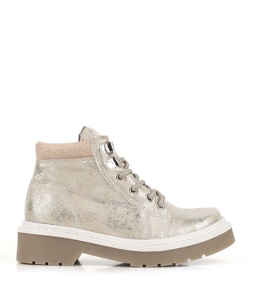 Borcegos símil cuero beige con plataforma y brillo