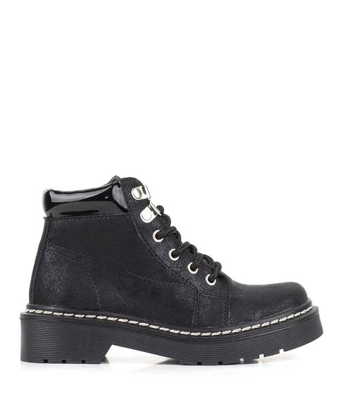Borcegos símil cuero negro con plataforma y brillo