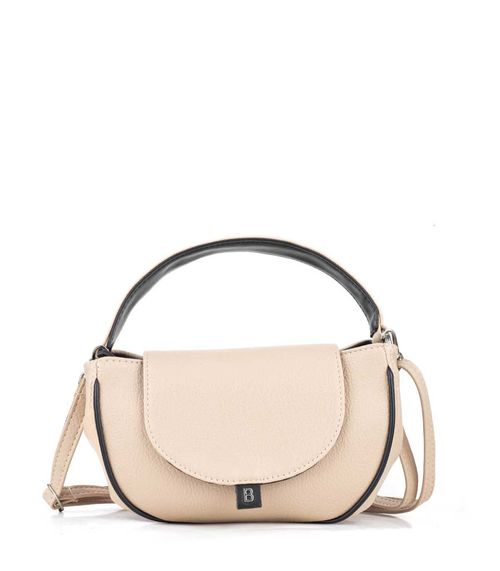 Cartera beige combinada de símil cuero con solapa