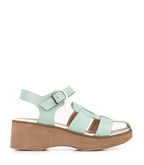 Franciscana con plataforma en cuero aqua