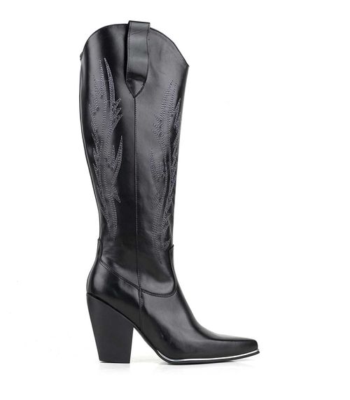Texanas altas de cuero negro con bordados