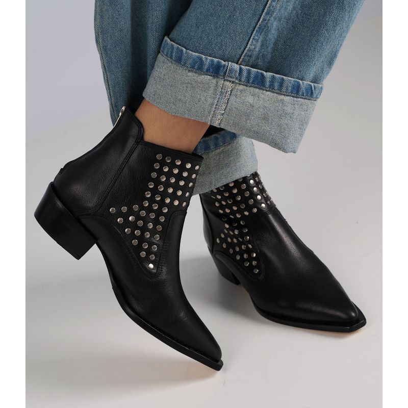 Botas Negras Botinetas Mujer Taco Bajo Botas Texanas Taco Bajo En