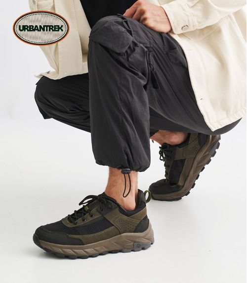 Zapatillas trekking de hombre en cuero y tela verde