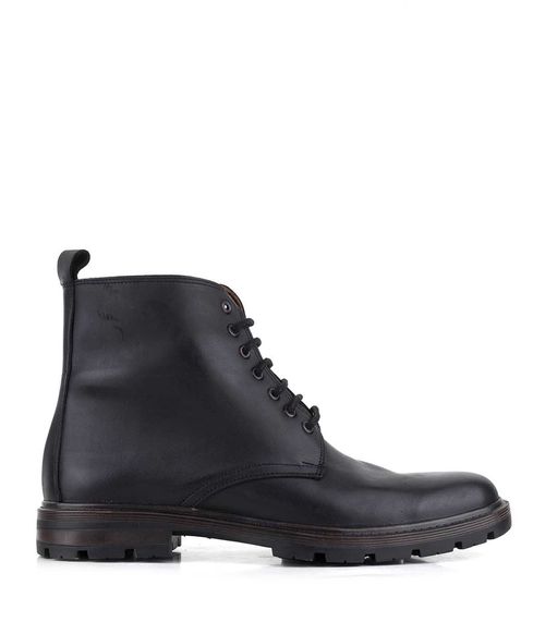 Borcego clásico de cuero negro con cordones y cierre