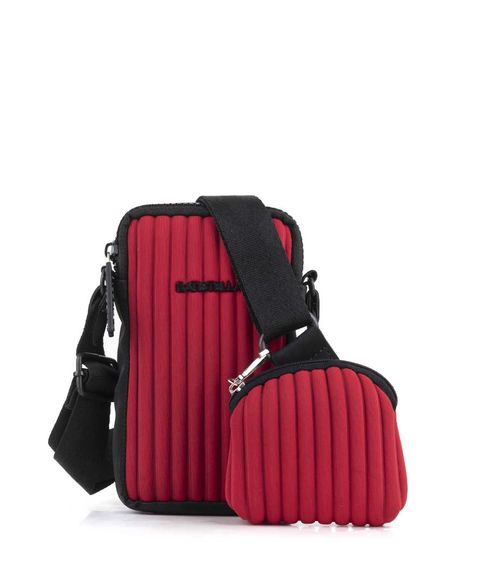 Mini bandolera de tela acolchonada roja con monedero