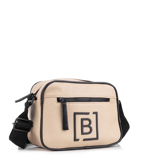 Bandolera clásica de símil cuero graneado beige y negro