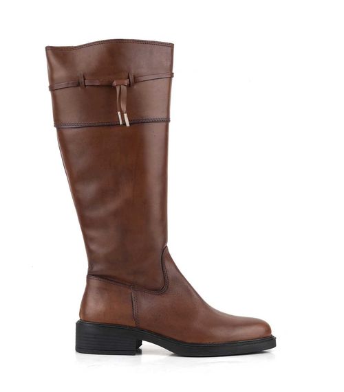 Bota caña larga clásica en cuero coñac