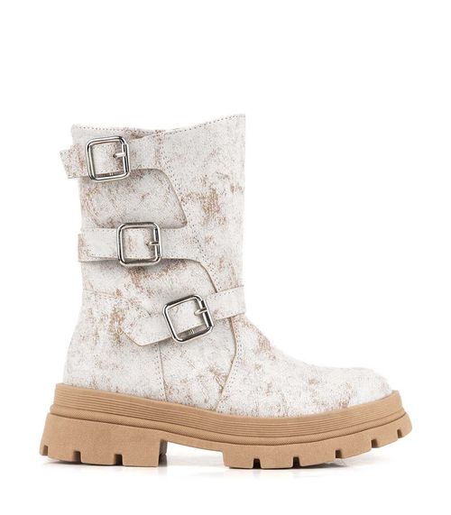 Borcegos con plataforma en símil cuero gastado blanco