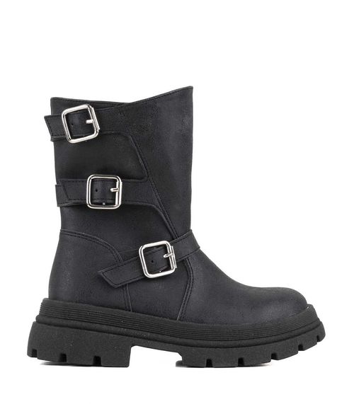 Borcegos con plataforma en símil cuero gastado negro