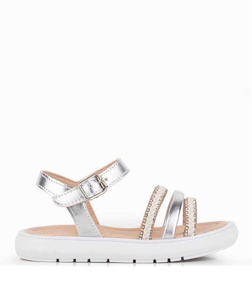 Sandalia baja simil con tiras brillantes