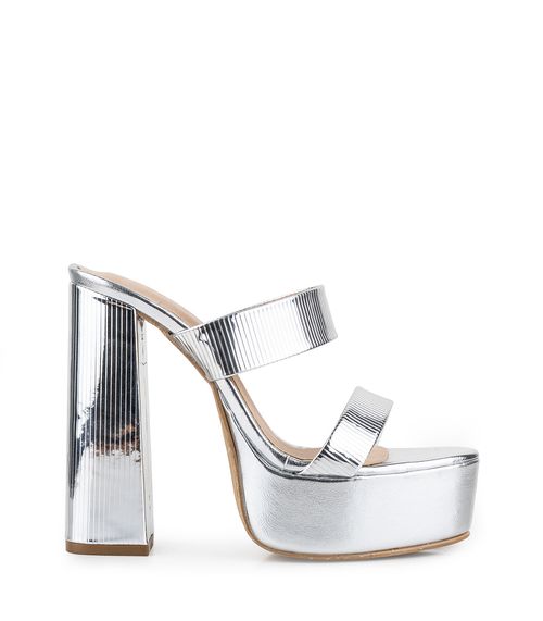 Sandalia de fiesta metalizada con plataforma y taco ancho