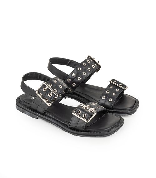 Sandalias bajas de cuero con hebillas y tachas
