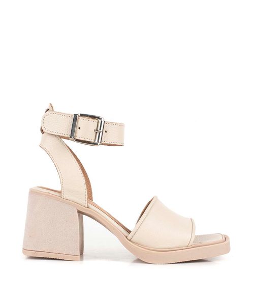 Sandalias de cuero con taco ancho y pulsera al tobillo