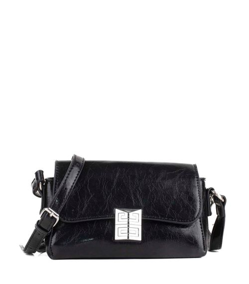 Cartera de simil cuero con solapa y herraje metálico