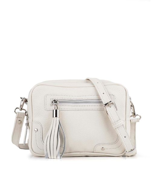 Cartera de cuero con cierre y fleco decorativo