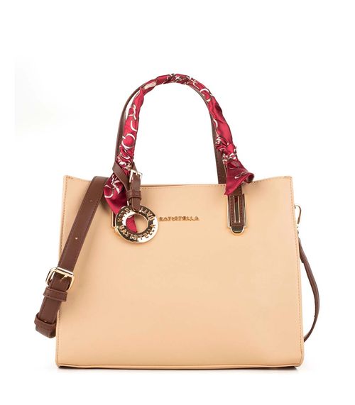 Cartera de mano de simil cuero con pañuelo decorativo