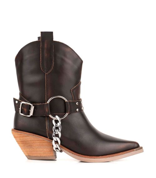 Bota texana de cuero con cadena y hebilla