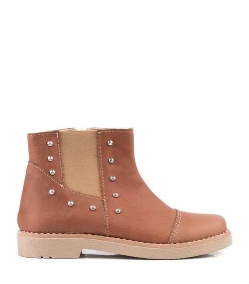 Bota corta infantil de cuero con elástico y tachas